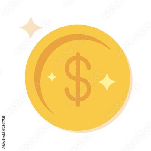 Flat golden coin icon with dollar symbol