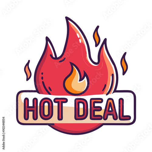 Hot deal label with fire flame illustration