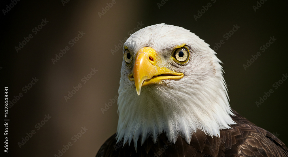 Obraz premium Eagle Looking Forward Close Up with Sharp Focus and Detailed Feathers