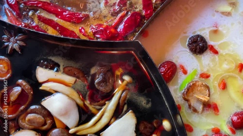 Close-up of the traditional Chinese dish Chengdu Hot Pot. High quality 4k footage