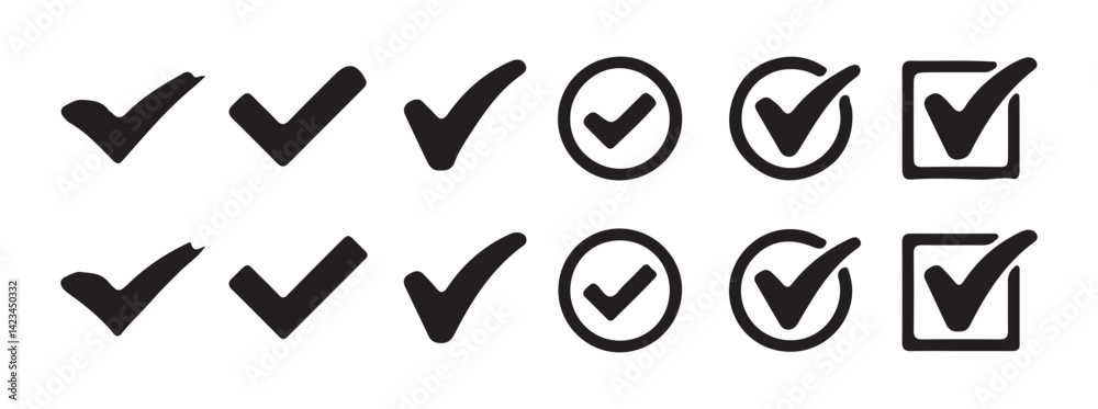 Checkmark icon set, approved symbol, checked checkbox mark, checkmark set black c,,ghek mark icon set. vector illustration eps 10. Checkmark icon set, approved symbol, checked checkbox mark, checkmark set black c,,ghek mark icon set. vector illustration eps 10.