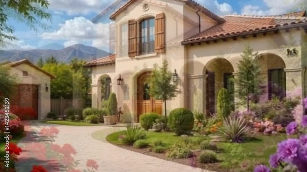 Mediterranean-style villa with arched windows and greenery
Mediterranean-style villa with arched windows and greenery