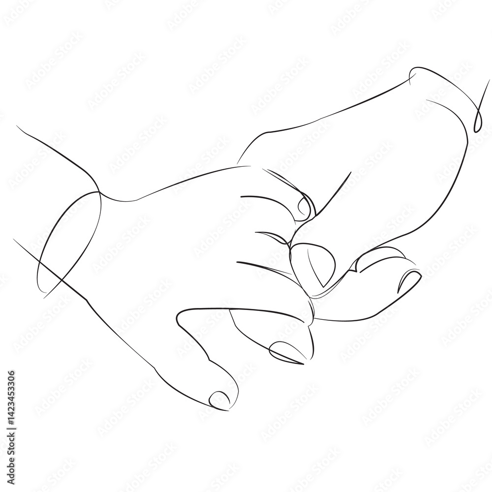 Obraz premium One continuous single drawing line art flat doodle hand, mom, care, love, woman, child, finger, palm. Isolated image hand draw contour on a white background, hand drawn, not AI