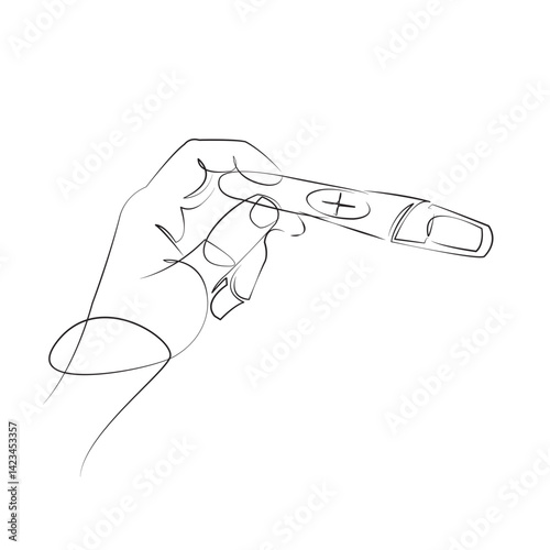One continuous single drawing line art flat doodle pregnancy, female, pregnant, test, gynecology, symptom. Isolated image hand draw contour on a white background, hand drawn, not AI