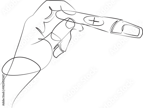One continuous single drawing line art flat doodle pregnancy, female, pregnant, test, gynecology, symptom. Isolated image hand draw contour on a white background, hand drawn, not AI