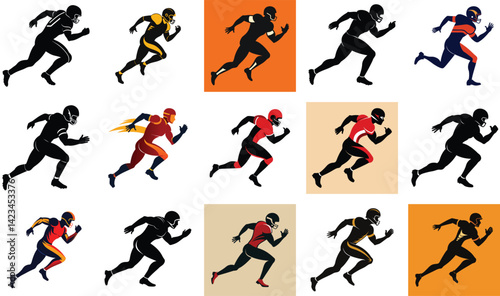 Dynamic Silhouette of a Sprinter Running at Full Speed – Fitness and Sports Vector Art bundle set