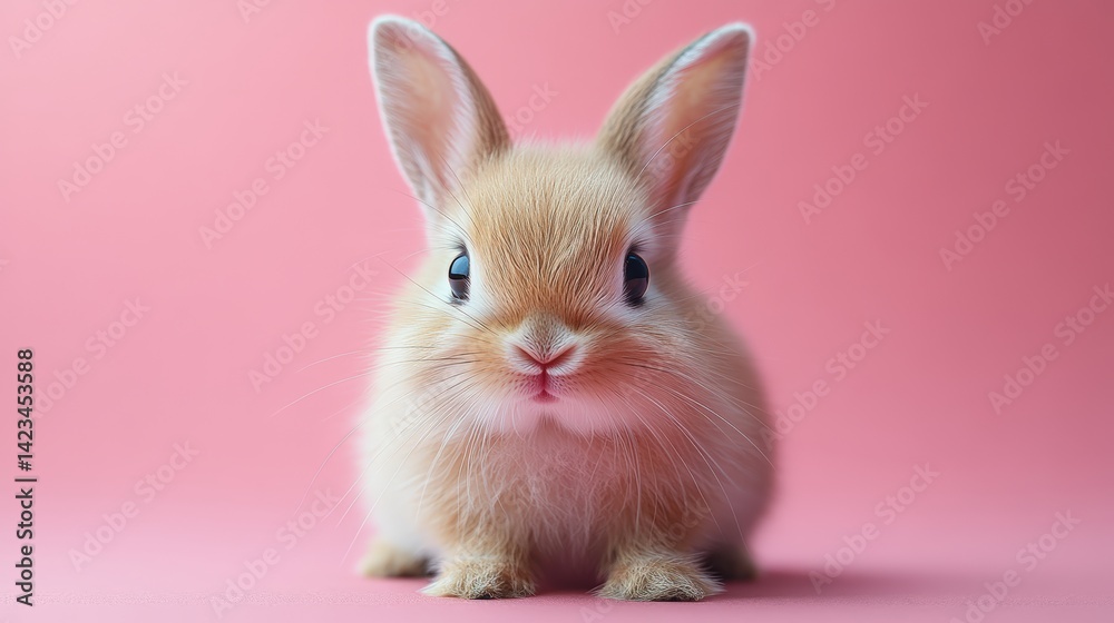 Obraz premium Charming close-up of a fluffy bunny against a pink backdrop invoking tenderness