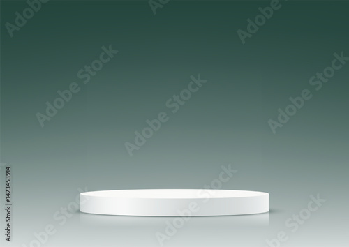 Dark green and gray background vector 3d with white podium. Space for selling products on the website. Vector illustration.