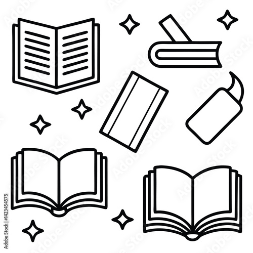 Collection of Simple Line Art Book and Reading Icons