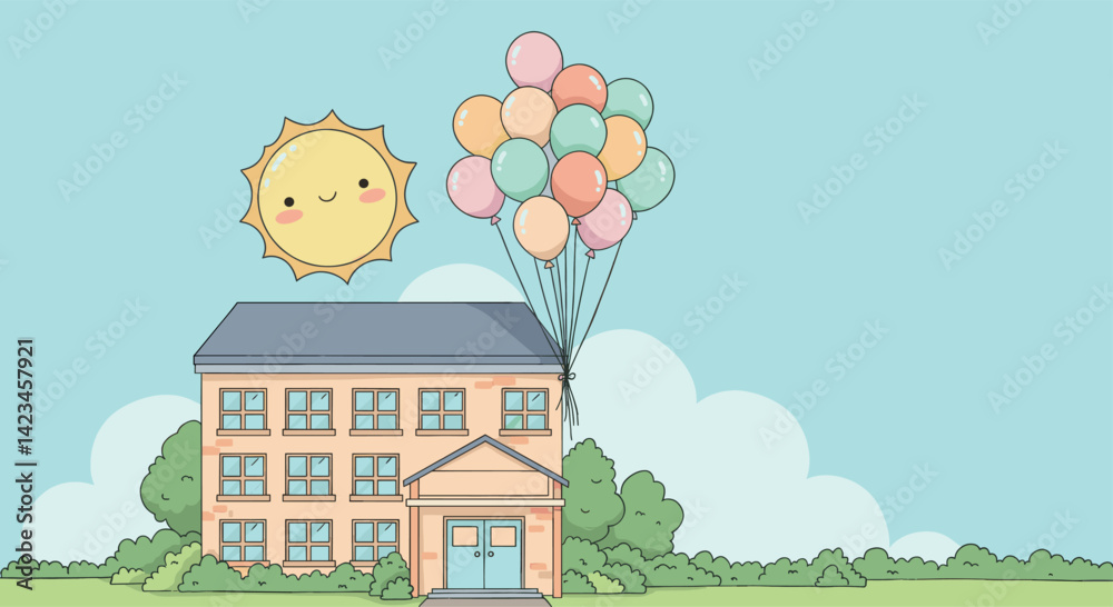Fototapeta premium Kindergarten Building with Balloons