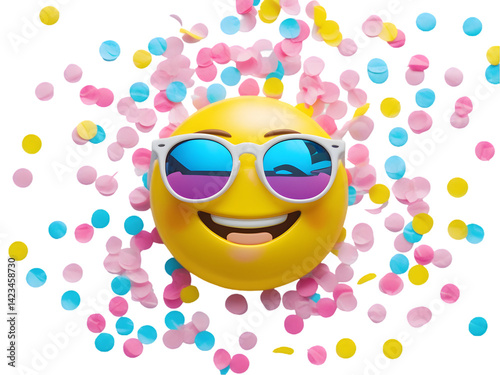 Happy Emoji with Confetti: Celebration Clipart transparent background