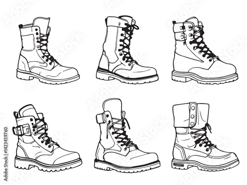 Work boots vector line art illustration