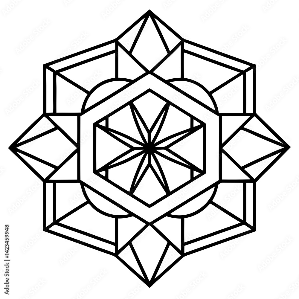 3D Cube Mandala Vector on White 3D Cube Mandala Vector on White
