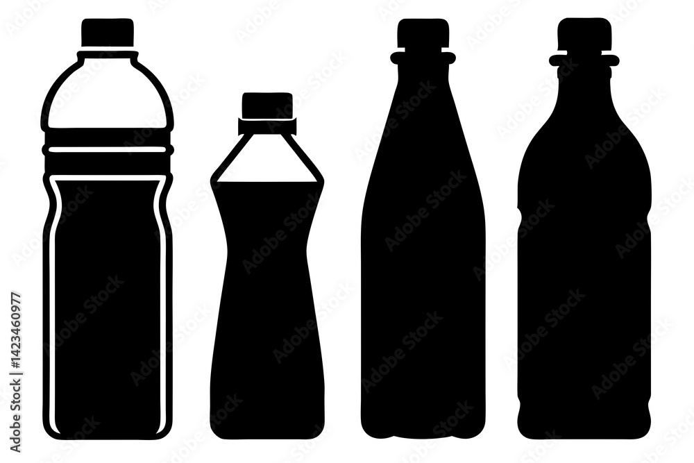 set of Water Bottle silhouette vector illustration set of Water Bottle silhouette vector illustration