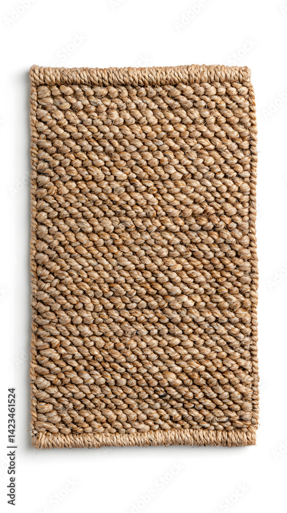 Jute rope mat or burlap rug, top view carpet circle decor isolated on white