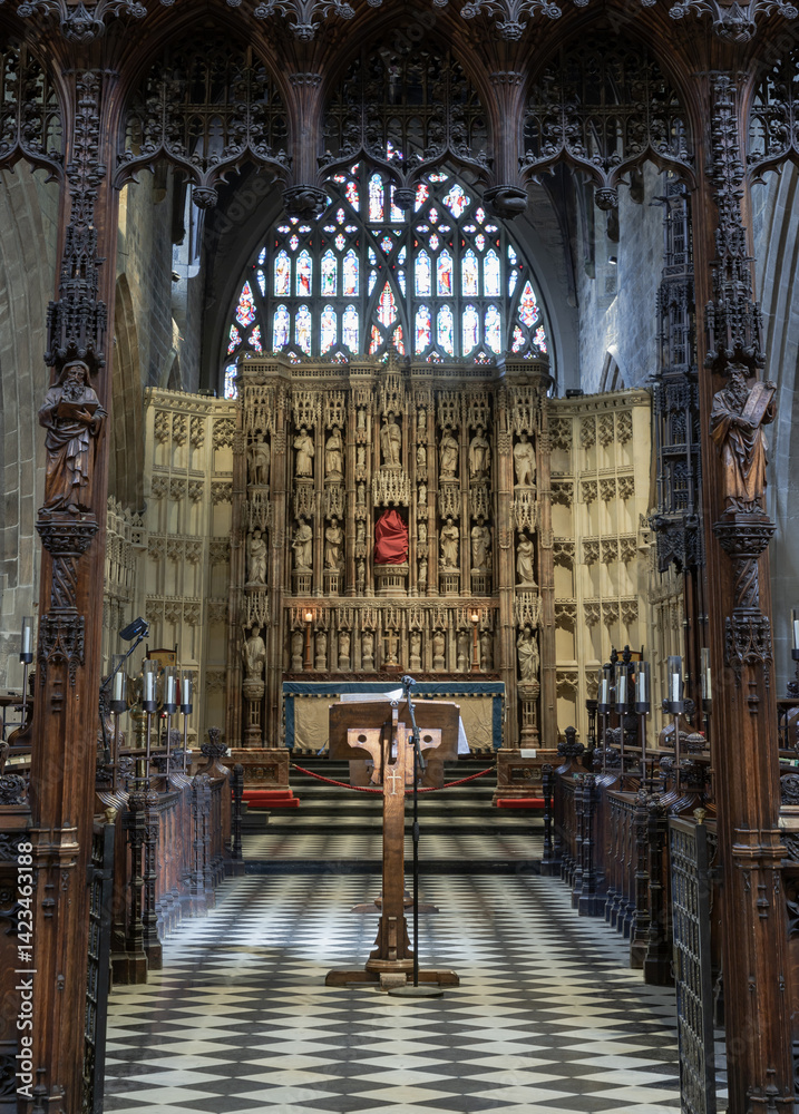 Interior design of Newcastle Cathedral (Cathedral Church of St Nicholas). use it as your Wallpaper, Poster and Space for text, Selective focus.
