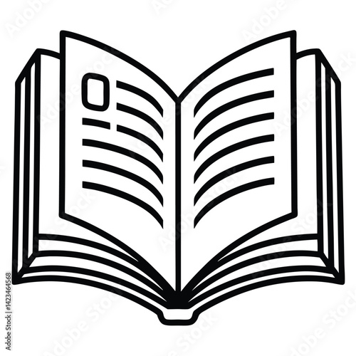 Open Book Icon Black and White Line Art Illustration