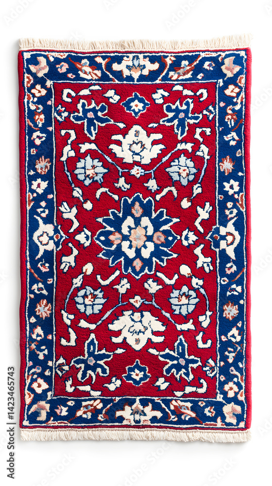 Obraz premium Top view ethnic geometric patterned carpet isolated on white background