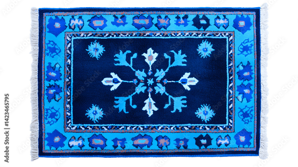 Obraz premium Top view modern geometric patterned carpet isolated on white background 