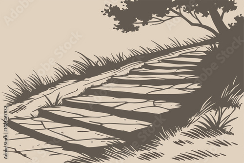 Illustration of a sand dune with a tree in the background
