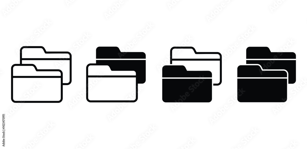 Duplicate Folder Icon Set Black and White Minimalist File Vector Design Illustration Duplicate Folder Icon Set Black and White Minimalist File Vector Design Illustration