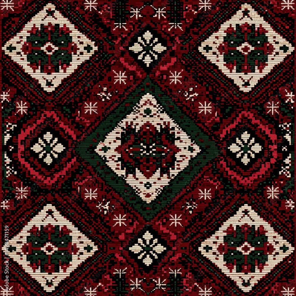 Swiss Alpine Textile with Folk Inspired Floral Pattern Design Swiss Alpine Textile with Folk Inspired Floral Pattern Design
