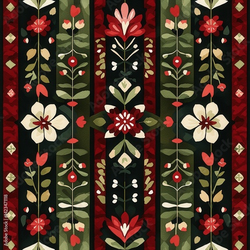 Swiss Alpine Folk Textile Pattern with Floral Inspiration