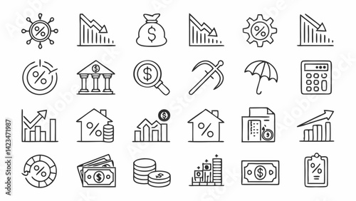 inflation line icon set  set of 30 outline icons r.eps