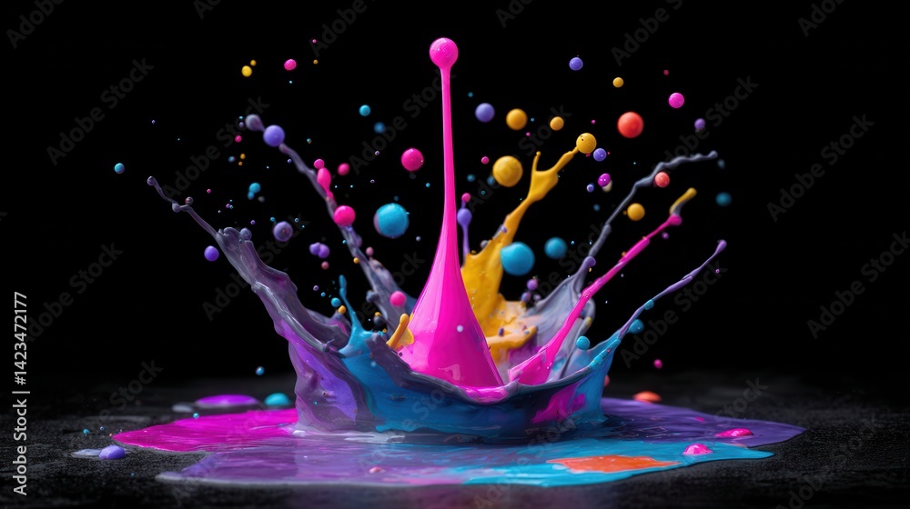 Vibrant Multicolored Paint Splash Explosion on Black Background