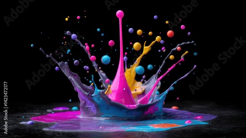 Obraz na płótnie Vibrant Multicolored Paint Splash Explosion on Black Background w salonie