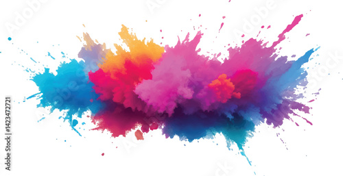 "Rainbow Watercolor Explosion: A Bold Combination of Bright Brush Strokes, Splatter, and Stains in Vibrant, Aquarelle Colors, Carefully Set Against a White Background for a Trendy, Contemporary Look"
