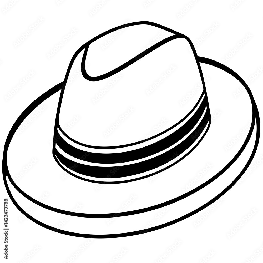Minimal Panama Hat Vector on White Minimal Panama Hat Vector on White