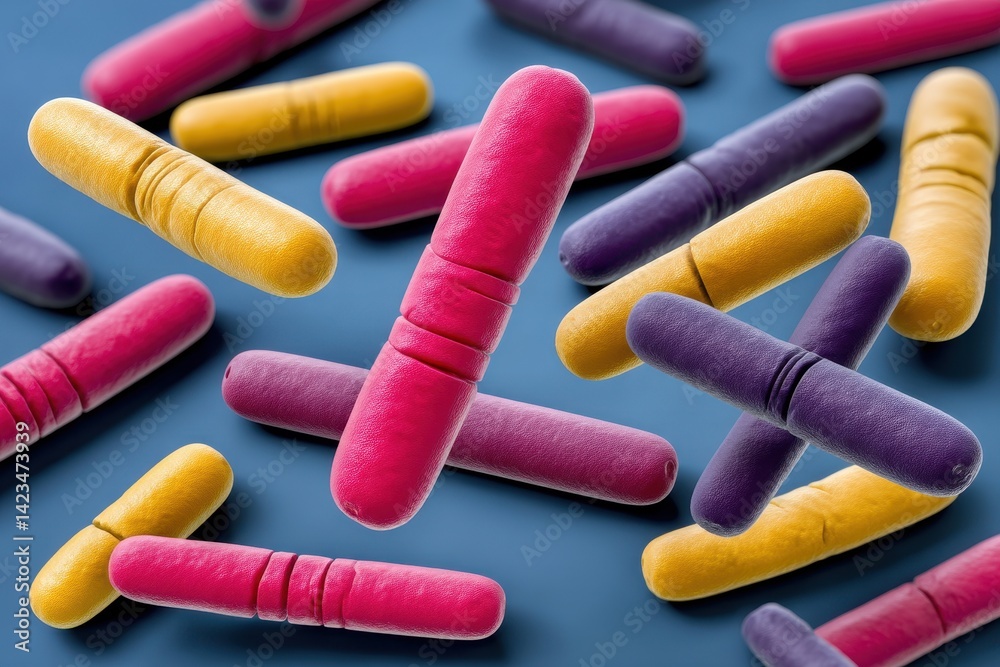 Colorful Rod Shaped Bacteria Microscopic Illustration