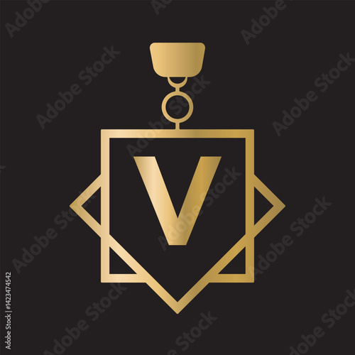 Initial Letter V Medal Logo Symbol Vector Template