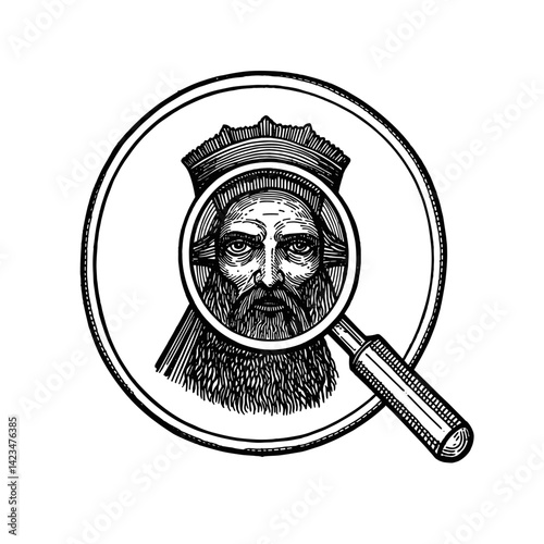 King under Magnifying Glass in Vintage Style  