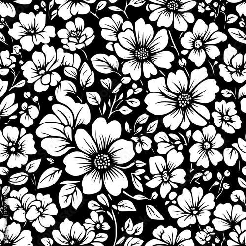 Wallpaper Mural Floral Pattern Design on Black Background   Torontodigital.ca