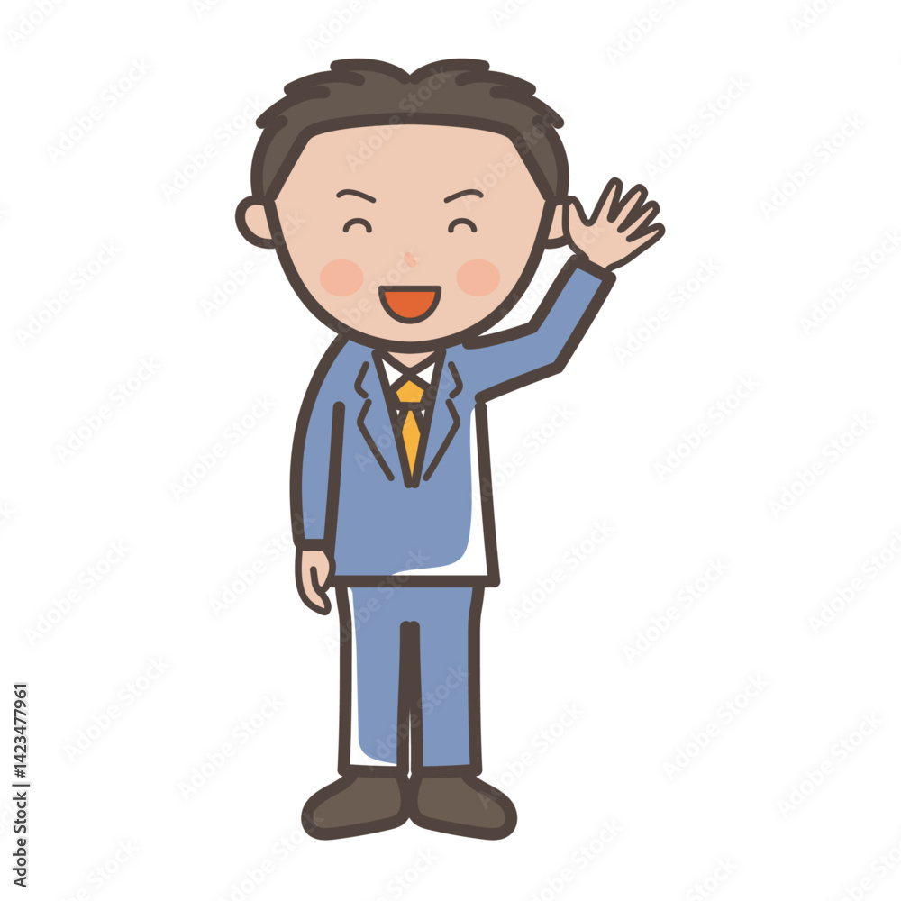 笑顔で挨拶する若手男性ビジネスマンの全身イラスト 笑顔で挨拶する若手男性ビジネスマンの全身イラスト