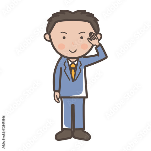 了解ポーズをする若手男性ビジネスマンの全身イラスト