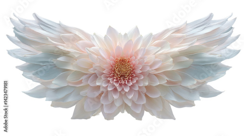 floral blossom wings, delicate petals, soft pastel hues, centered composition, clean 