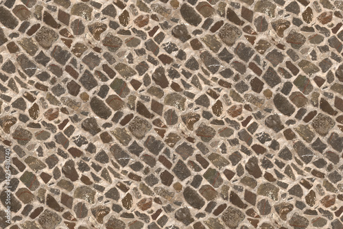 Cobblestone pavement texture background. Top view of stone road, Ultra high