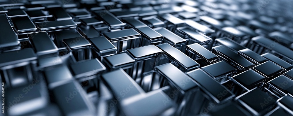 Fototapeta premium Abstract background of shiny metallic rectangles forming a complex structure