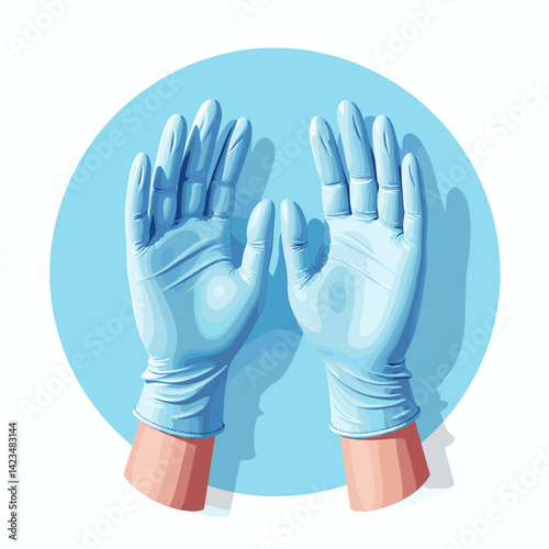 Medical gloves with open hands on blue circle background copy space