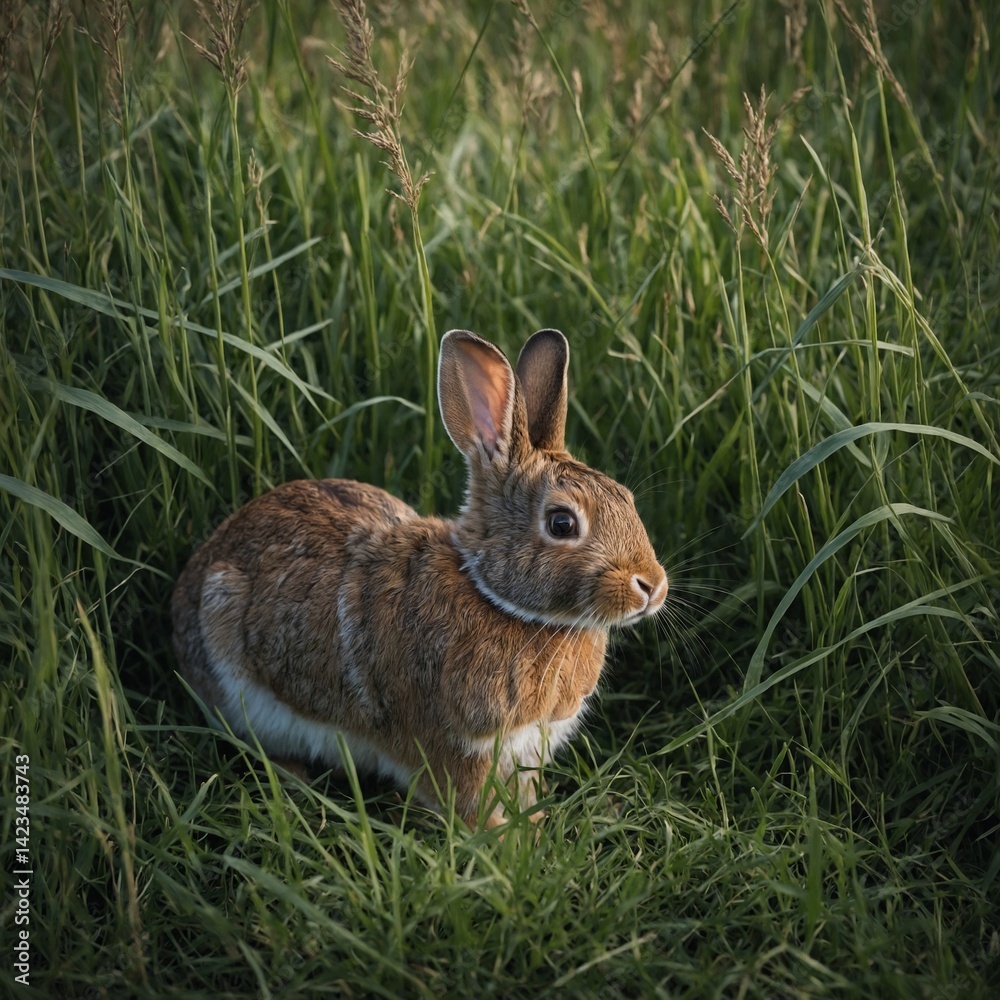 Fototapeta premium Rabbit Playing Hide-and-Seek in Tall Grass