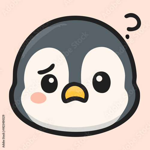Confused baby penguin with puzzled expression and question mark