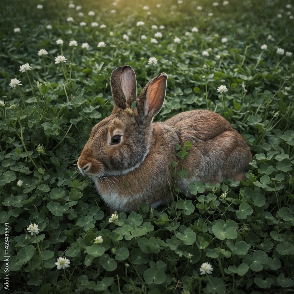 Fototapeta premium Rabbit Sleeping Under a Patch of Clover