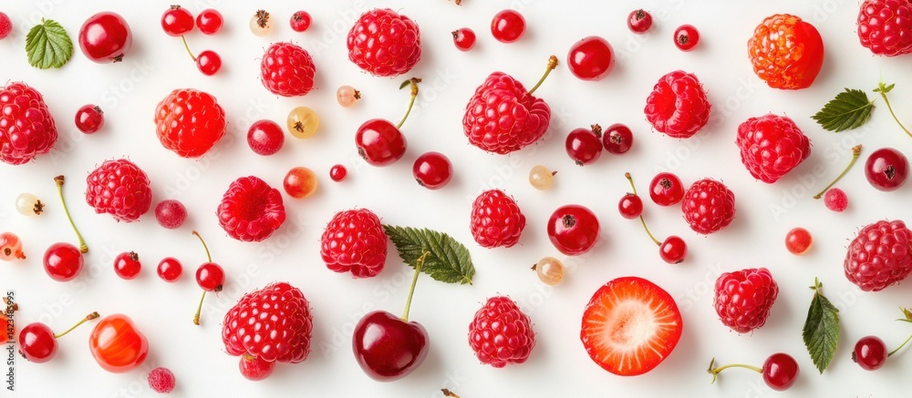 Summer berries flatlay, white background, food blog Summer berries flatlay, white background, food blog