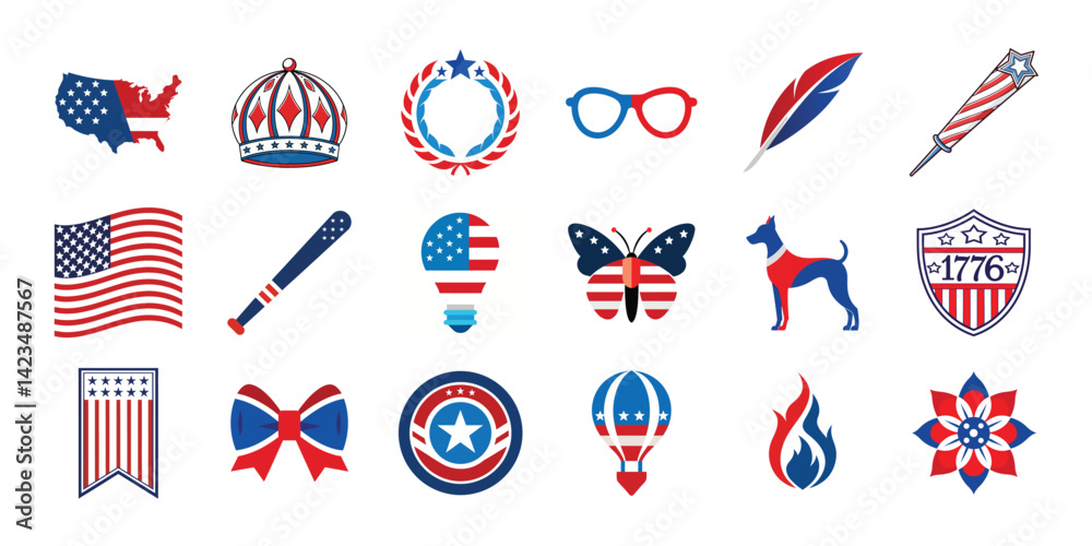 Obraz premium 4th of July, American Independence day graphic elements set