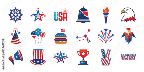 4th of July, American Independence day graphic elements set