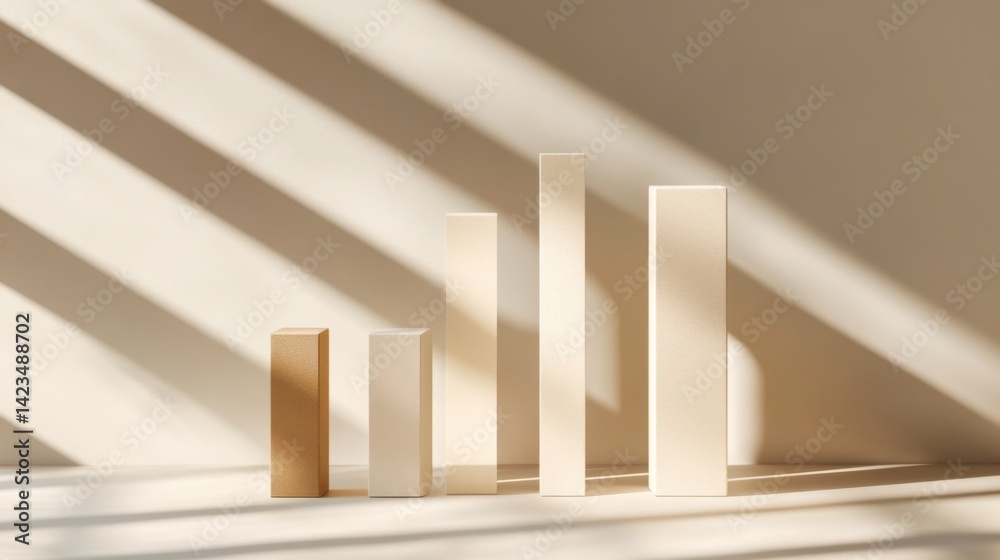 Obraz premium A clean, minimalist D bar chart with sleek, glossy bars in different heights, each representing financial growth over time, set against a neutral backdrop