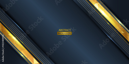 Dark Grey Abstract Background With Golden Trigonal And Glitter Shapes Vector Illustration